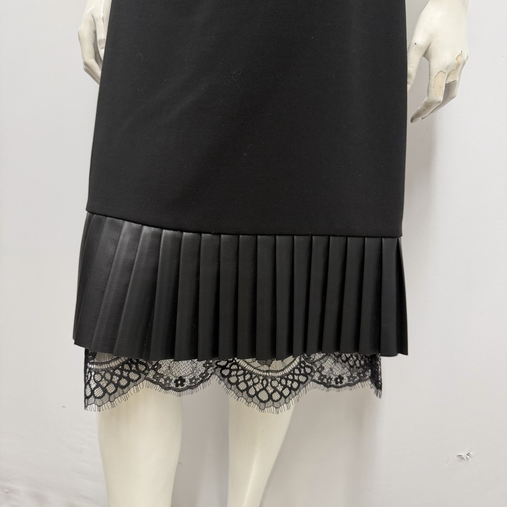 Karl Lagerfeld Skirt Black Vegan Leather Pleated Bottom Size 12 - Picture 3 of 7